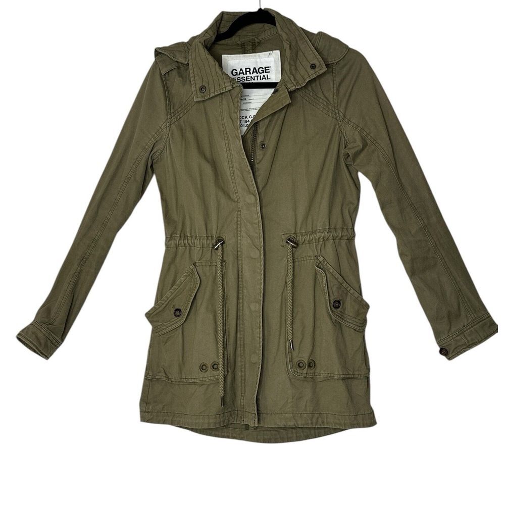 Garage Utility Parka Jacket Women's XS‎ Olive Green Hooded Full Zip Outdoor